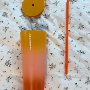 Starbucks Orange to Pink Ombre Tumbler with Orange Lid and Straw